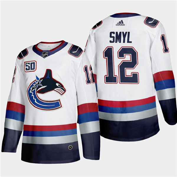 Men's Vancouver Canucks Retired Player #12 Stan Smyl Adidas Throwback White 2000's Vintage Authentic Player Jersey